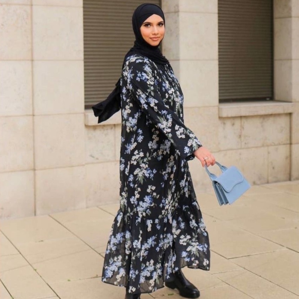 H&M Long Chiffon Floral Print Dress New